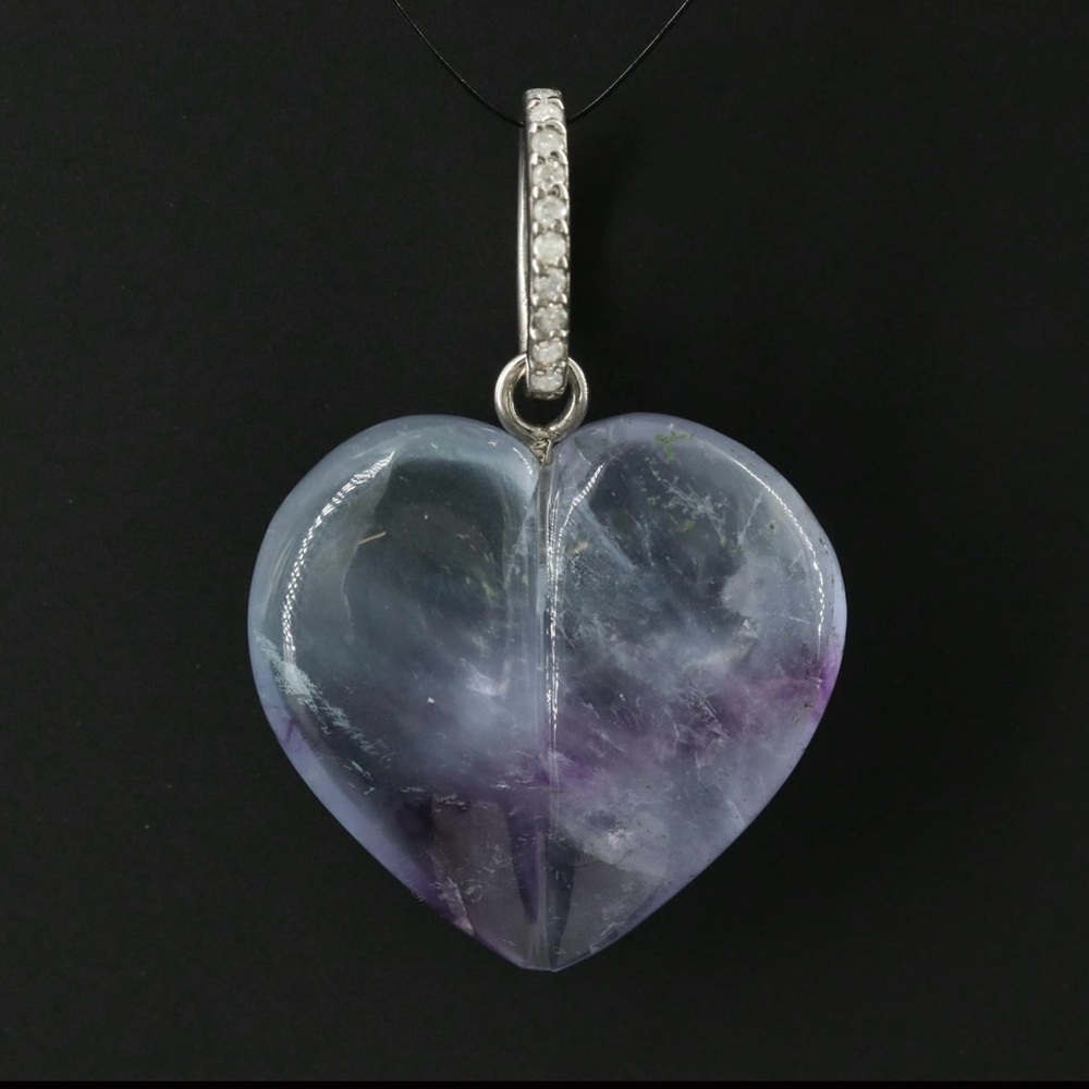 Sheryl Lowe Sterling Diamond and Carved Fluorite Heart Pendant